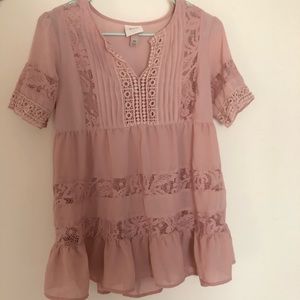 Knox Rose Dusty Pink Lace Blouse with Ruffles